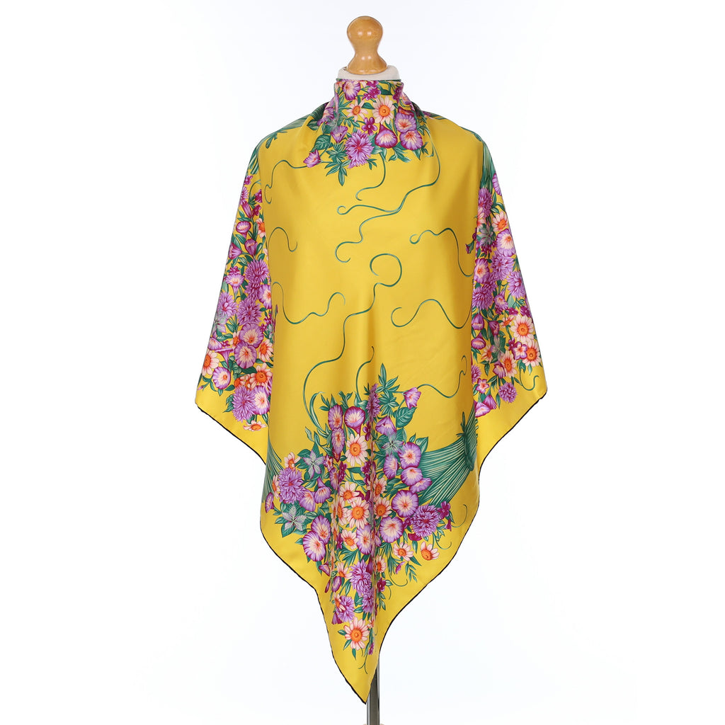 Pristine Mantero Yellow Floral Silk Scarf