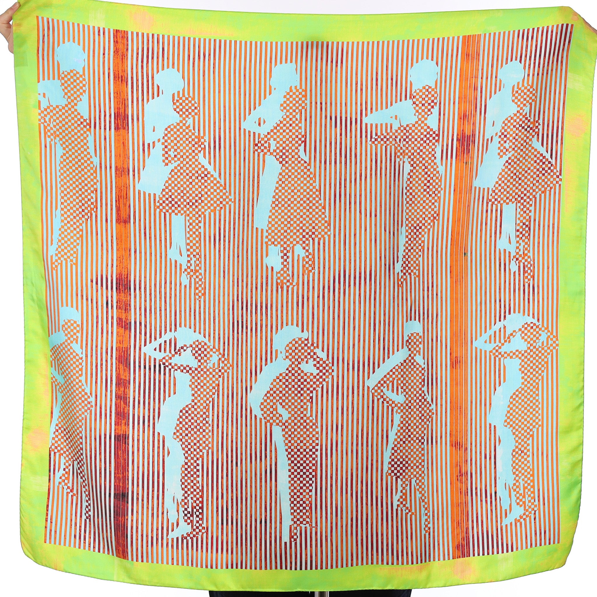 Green and Orange Abstract Silk Scarf