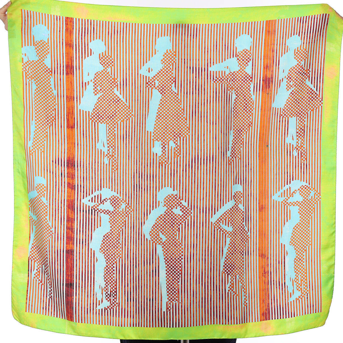 Green and Orange Abstract Silk Scarf