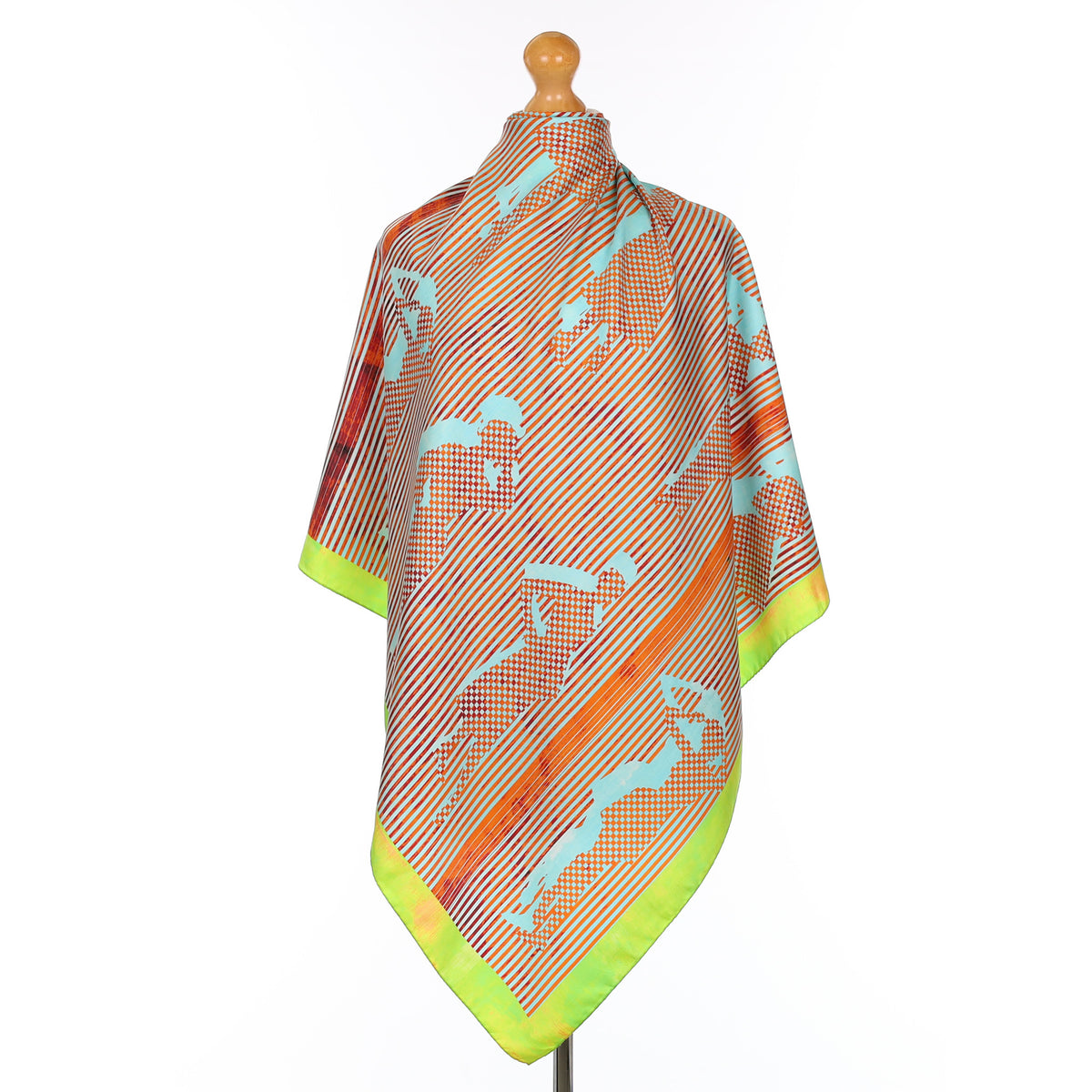 Green and Orange Abstract Silk Scarf