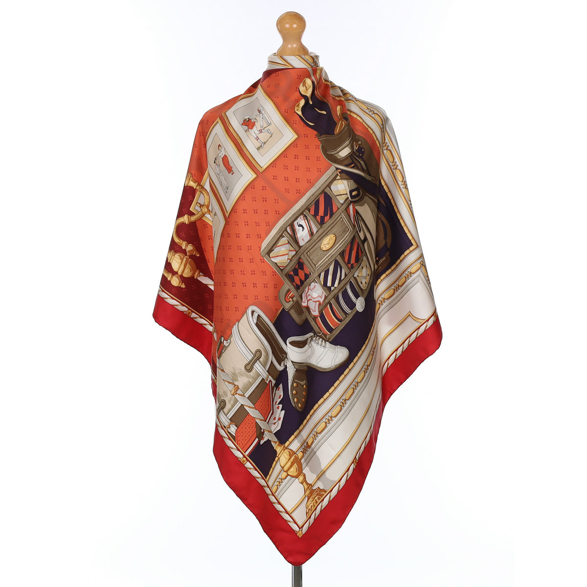 Daniel La Foret Red and Orange Golf Image Silk Scarf