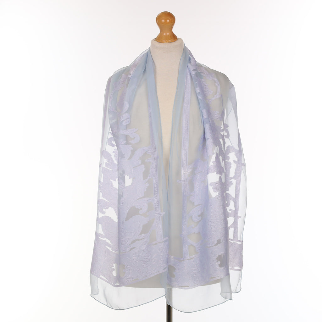 Jaeger Light Blue Patterned Silk Scarf