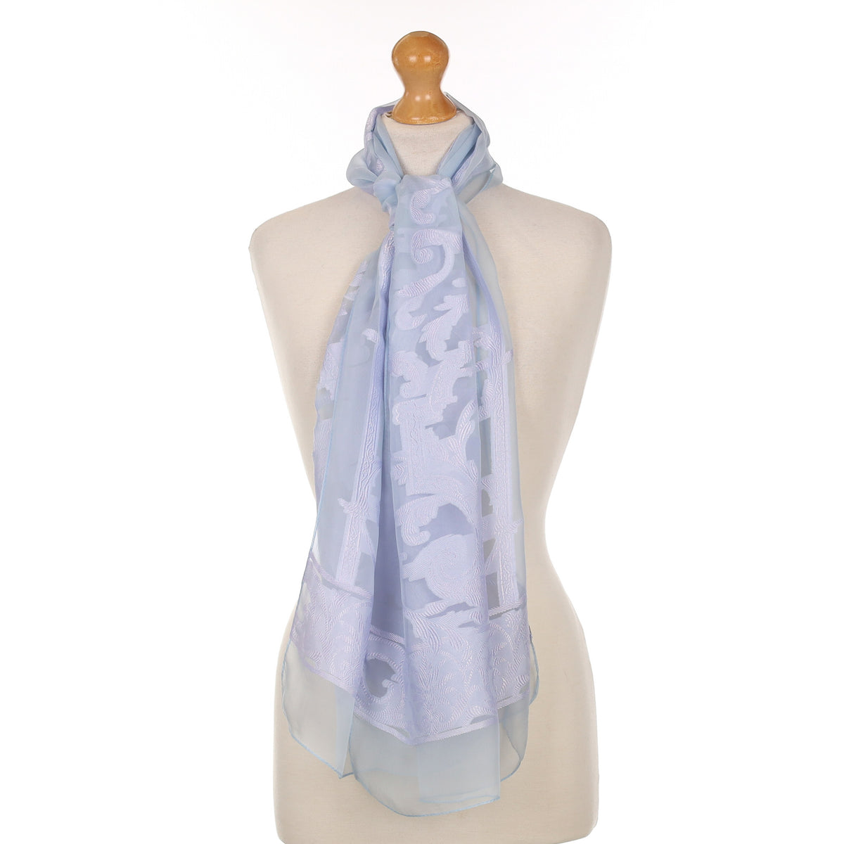 Jaeger Light Blue Patterned Silk Scarf