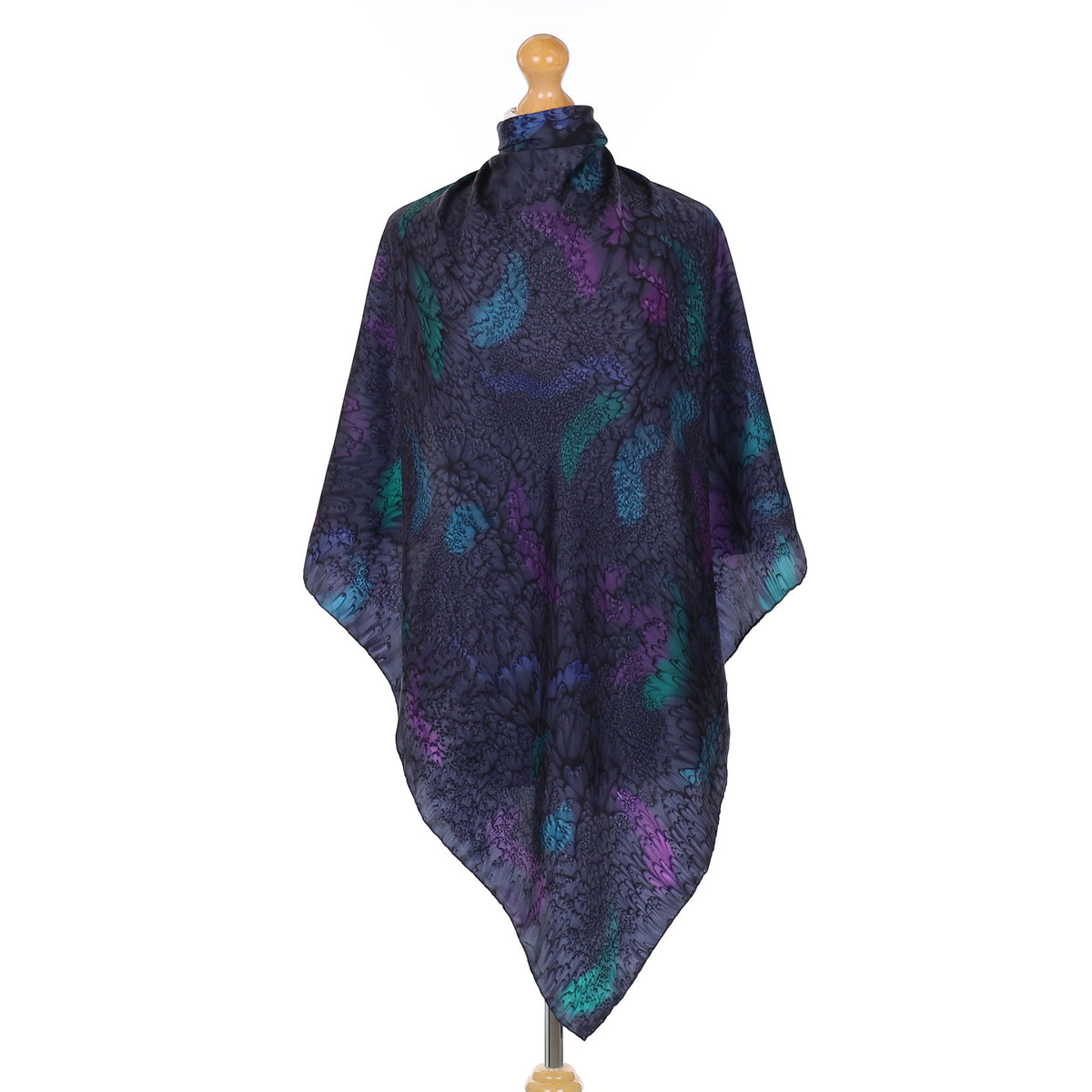 Patterned Purple, Green and Blue Silk Scarf