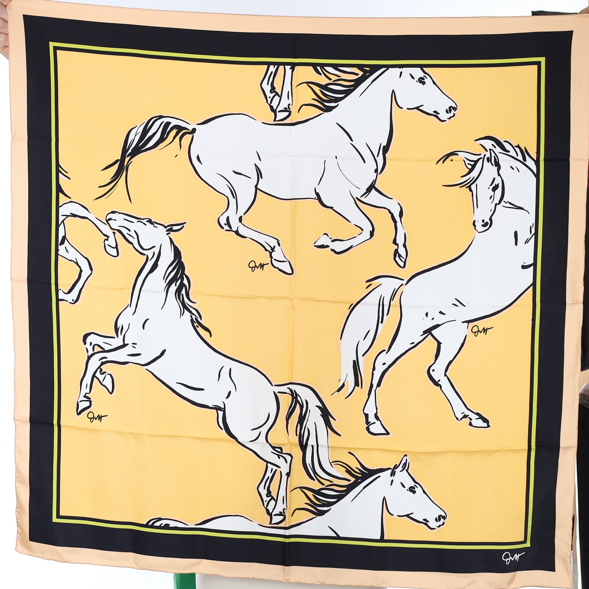 Brand New Boxed Olivia von Halle White Horses Silk Scarf