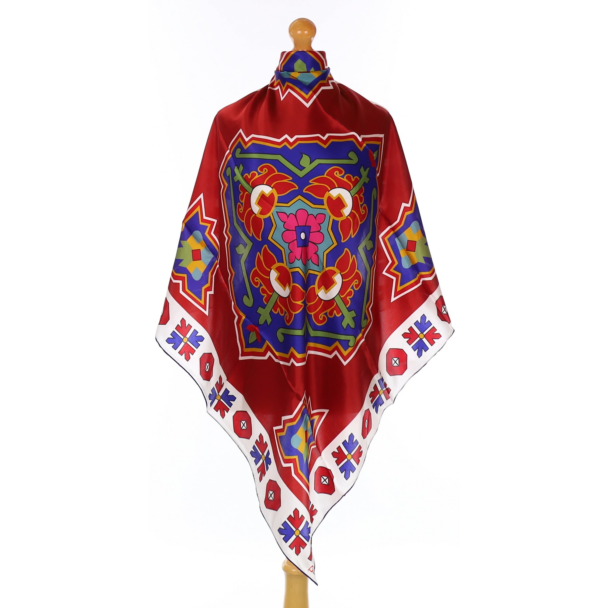 Brand New Boxed Baku Red Geometric Silk Scarf