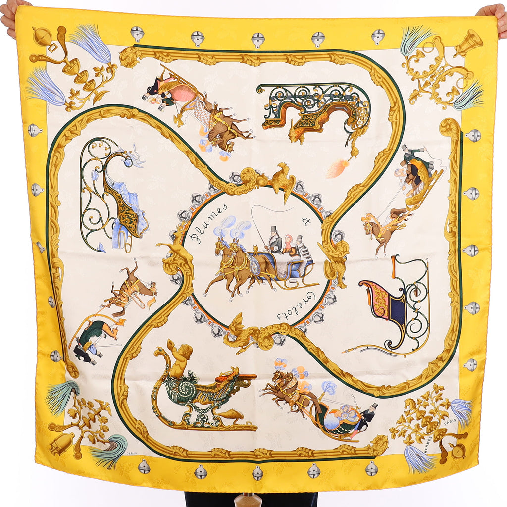 Pristine Boxed Hermès Plumes et Grelots Silk Scarf Quite Rare