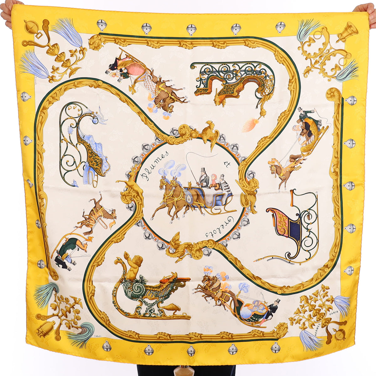 Pristine Boxed Hermès Plumes et Grelots Silk Scarf Quite Rare