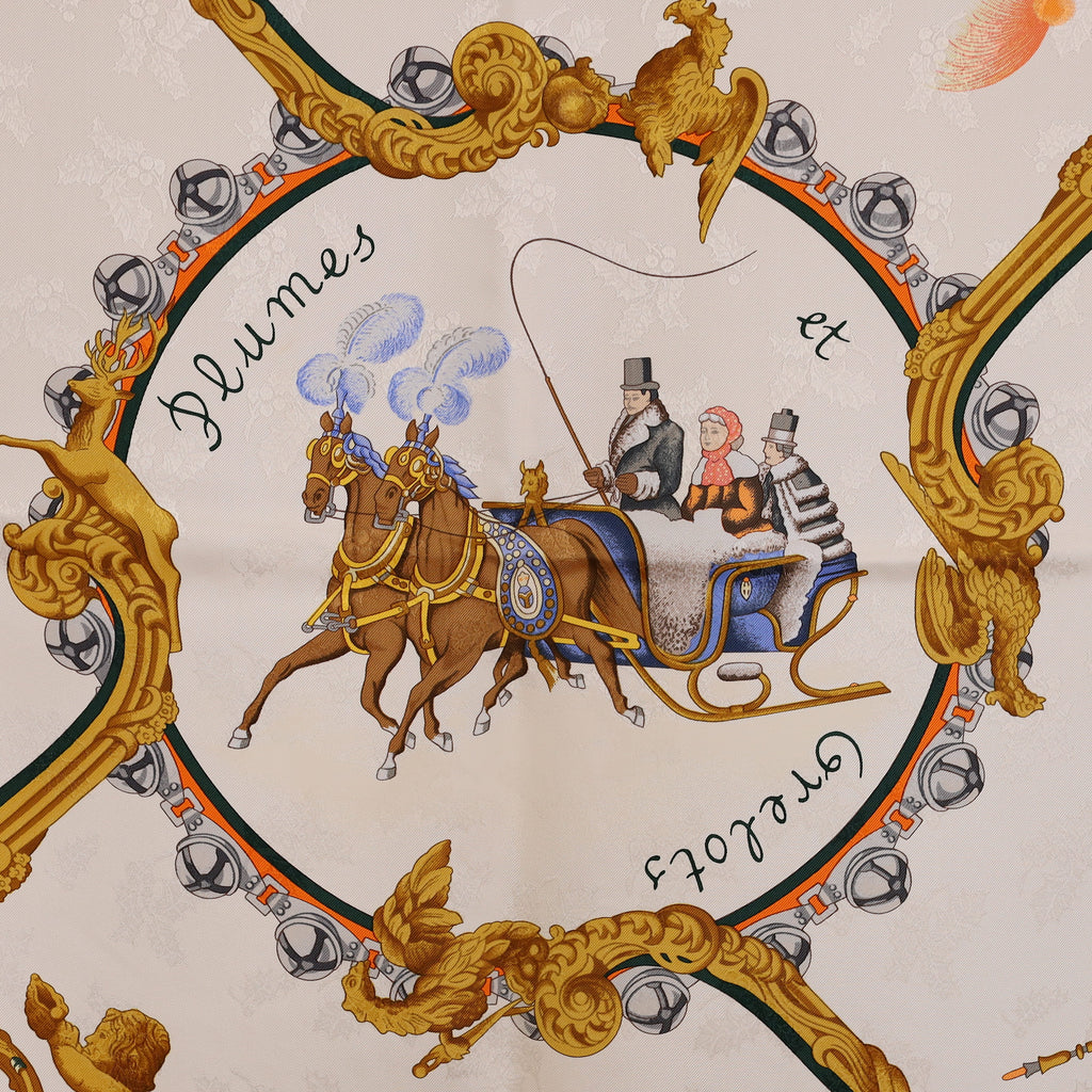 Pristine Boxed Hermès Plumes et Grelots Silk Scarf Quite Rare
