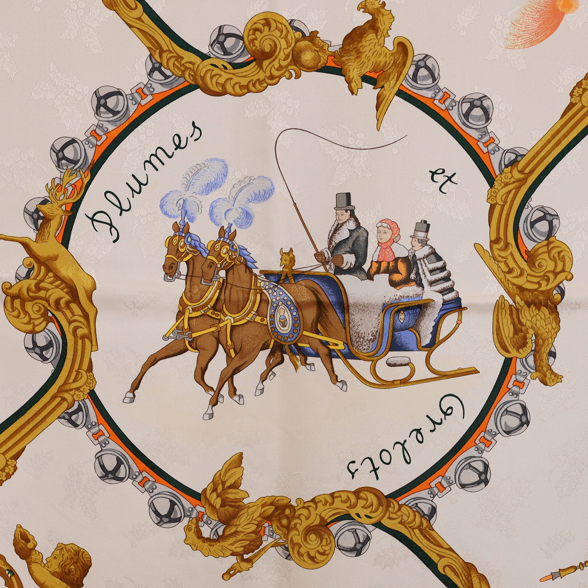 Pristine Boxed Hermès Plumes et Grelots Silk Scarf Quite Rare