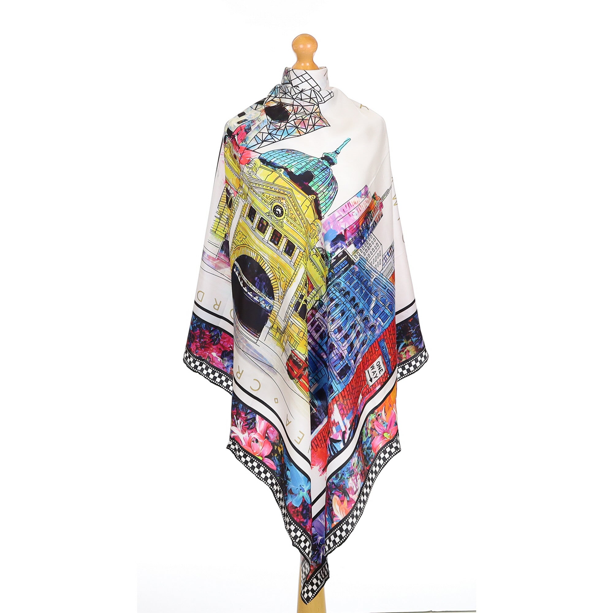 Brand New Anthea Crawford Colourful City Design Silk Scarf