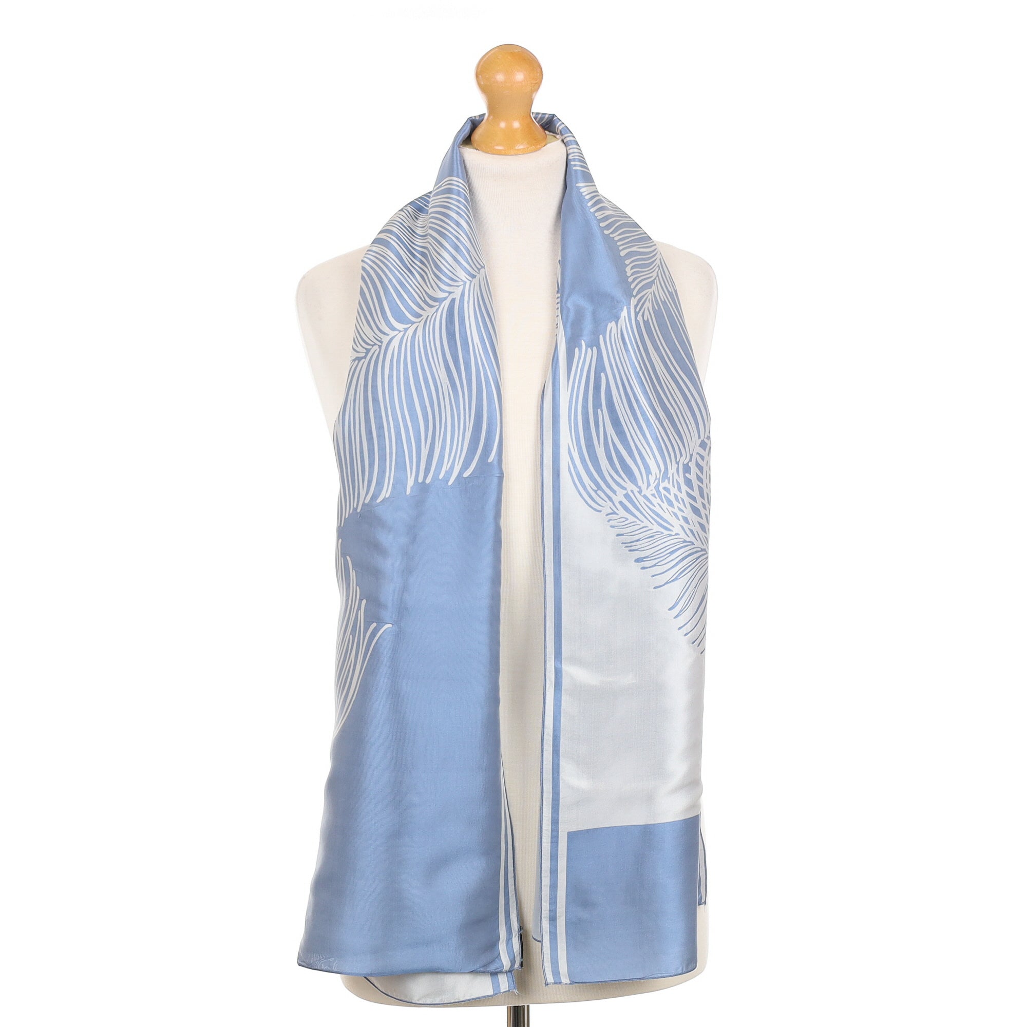 Jaeger Two Toned Blue Patterned Silk Scarf