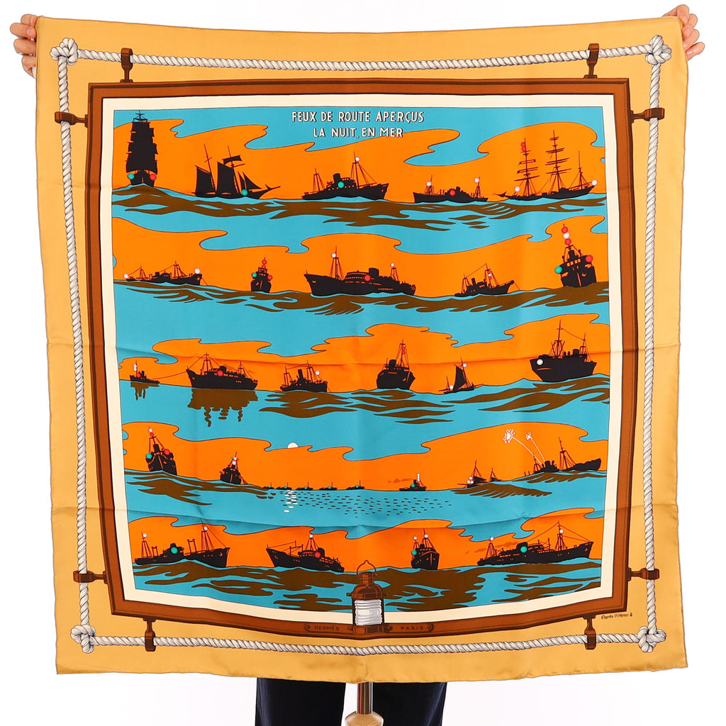Boxed Hermès Feux de Route Apercus la Nuit en Mer Silk Scarf Quite Rare