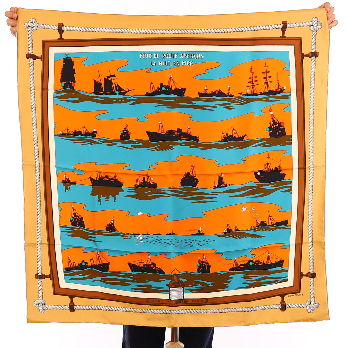Boxed Hermès Feux de Route Apercus la Nuit en Mer Silk Scarf Quite Rare