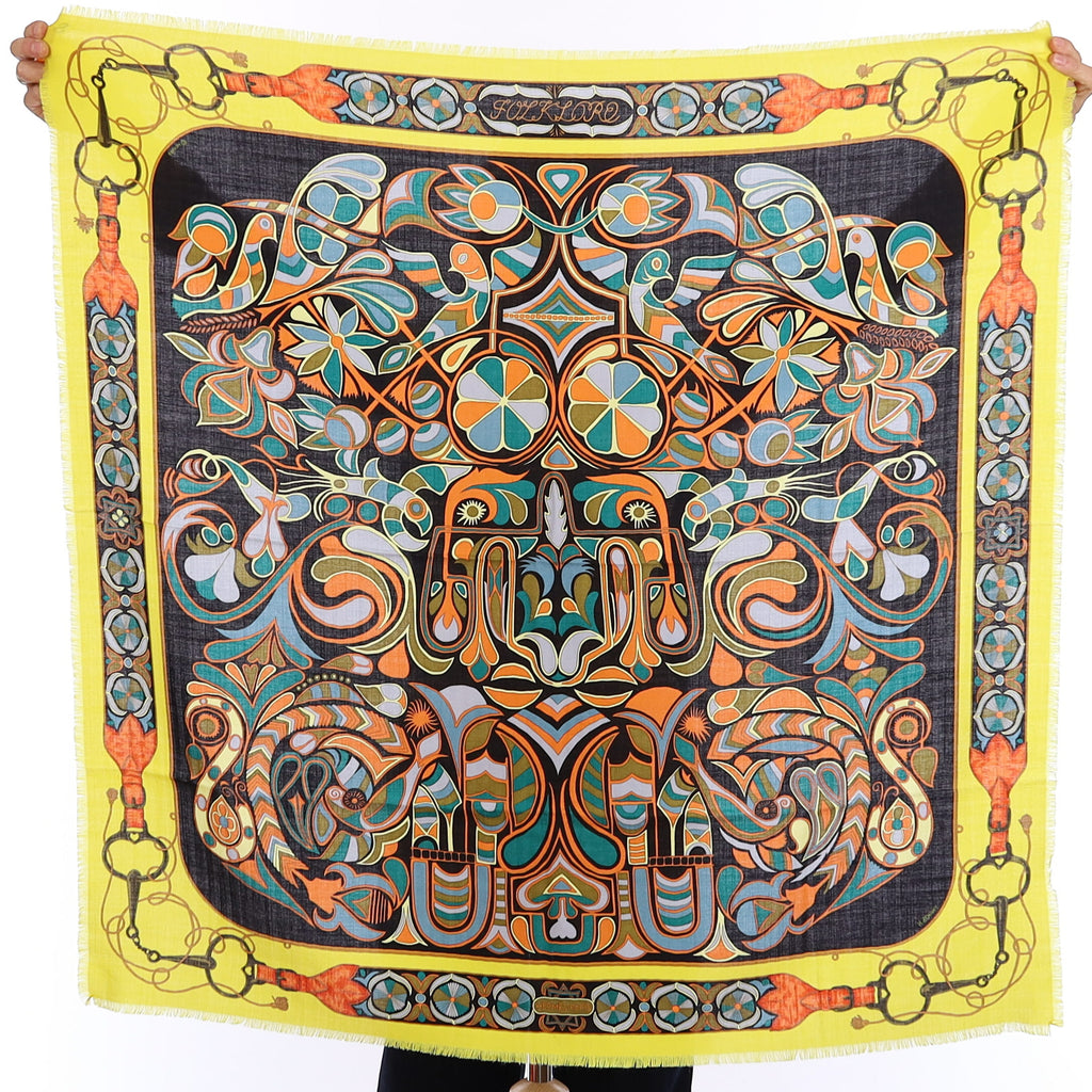 Brand New Boxed Hermès Folklore Cashmere Blend Scarf Quite Rare