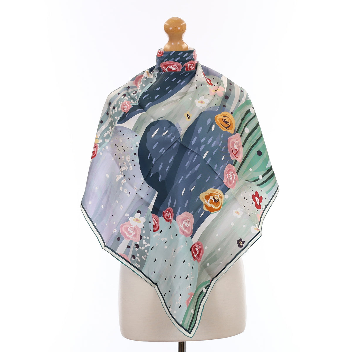 Brand New Green Cactus Design Silk Scarf