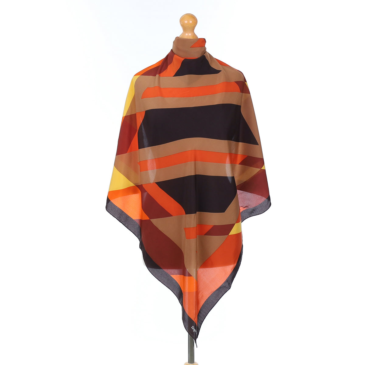 Pristine Roger Laurent Burnt Orange Colour Block Silk Scarf