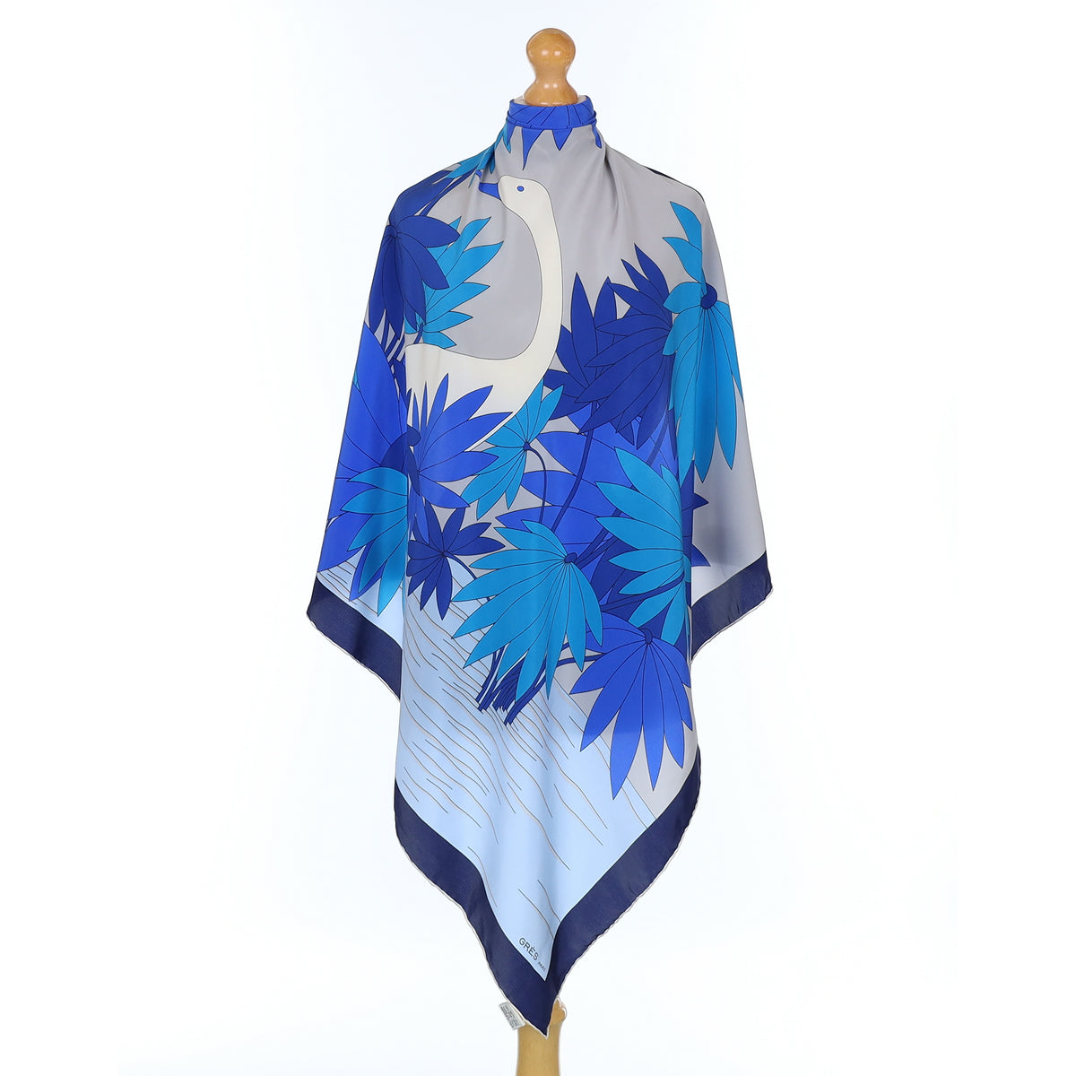 Grès Blue Swan Design Vintage Silk Scarf
