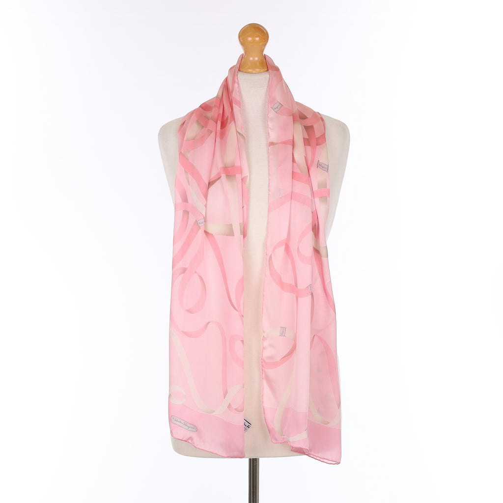 Brand New Boxed Salvatore Ferragamo Pink Patterned Silk Scarf