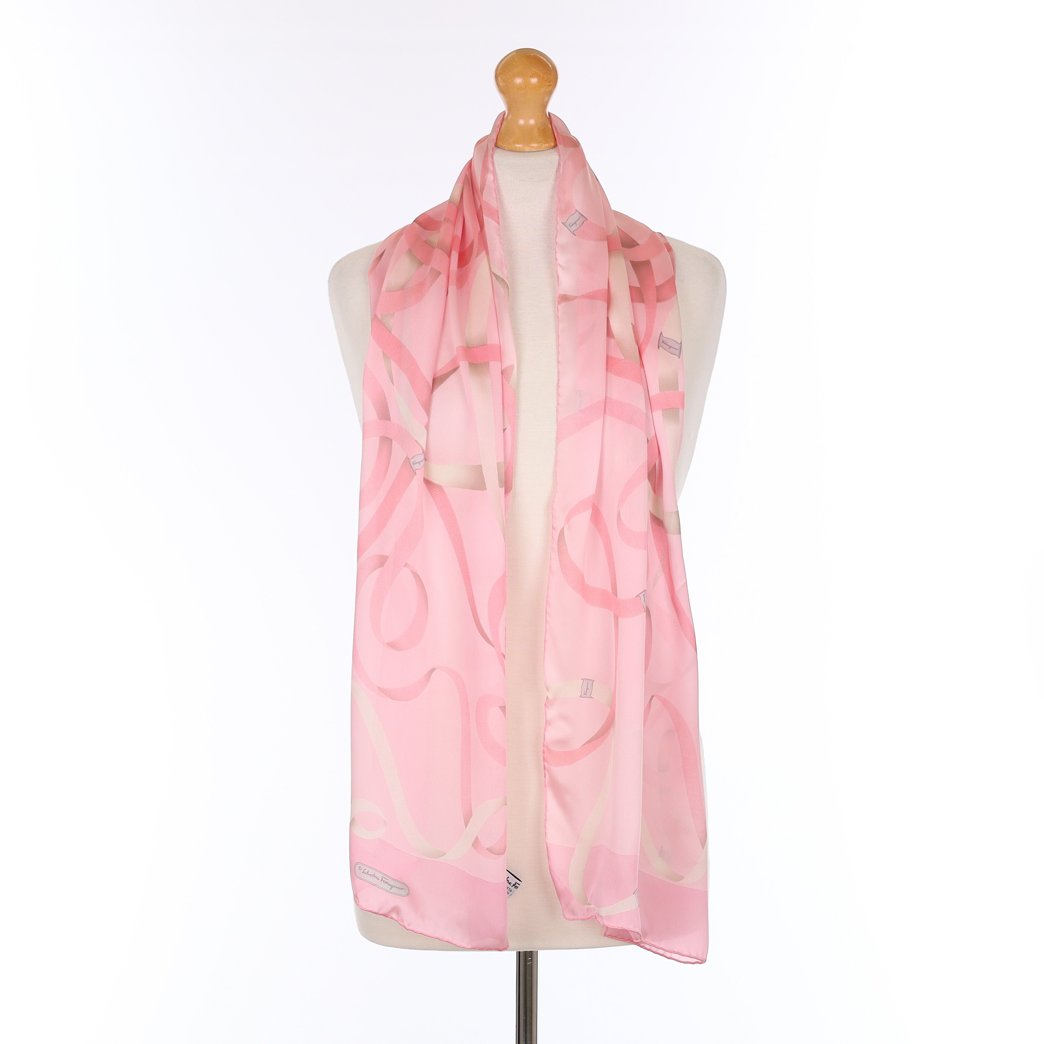 Brand New Boxed Salvatore Ferragamo Pink Patterned Silk Scarf