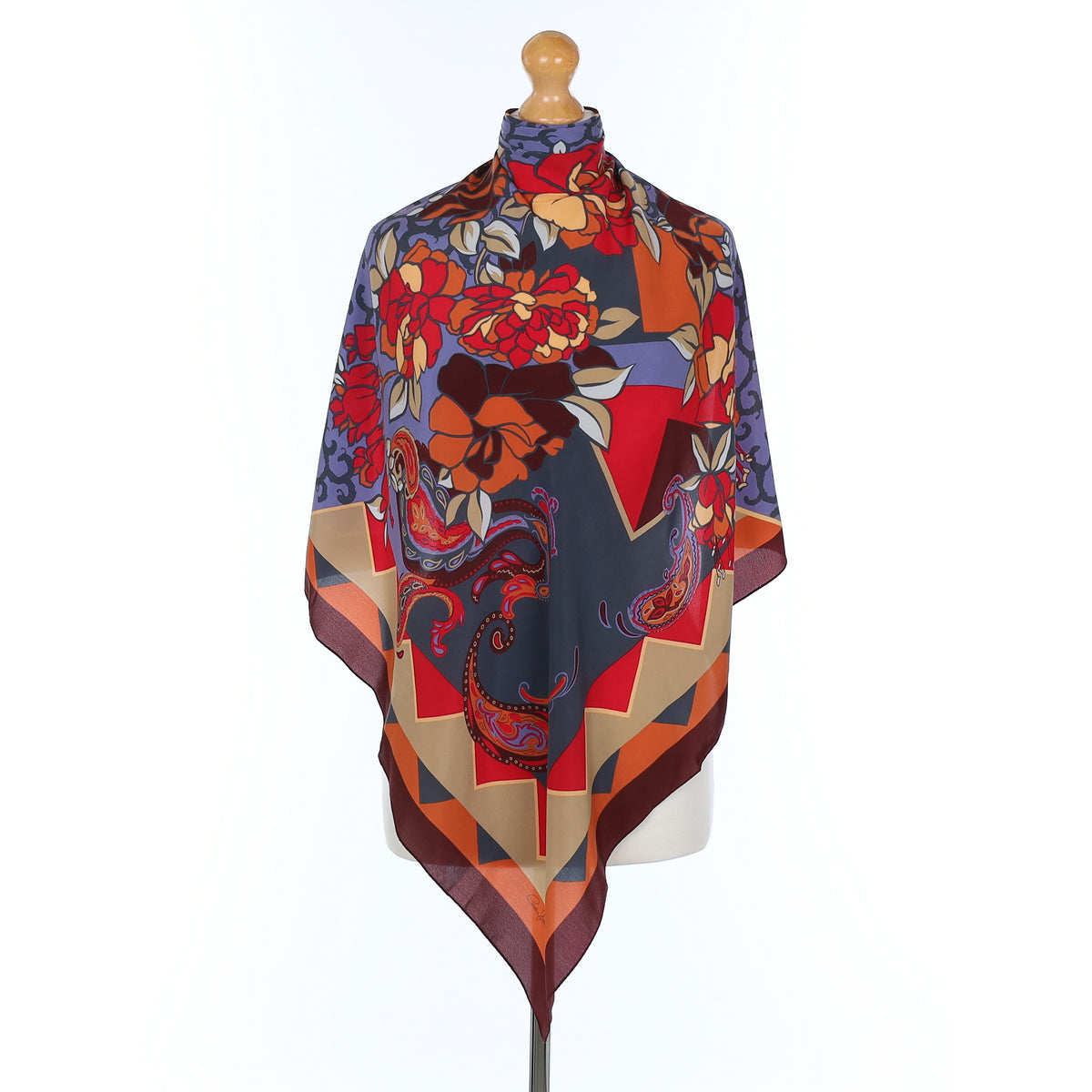 Cornelia James Red and Purple Floral Silk Scarf