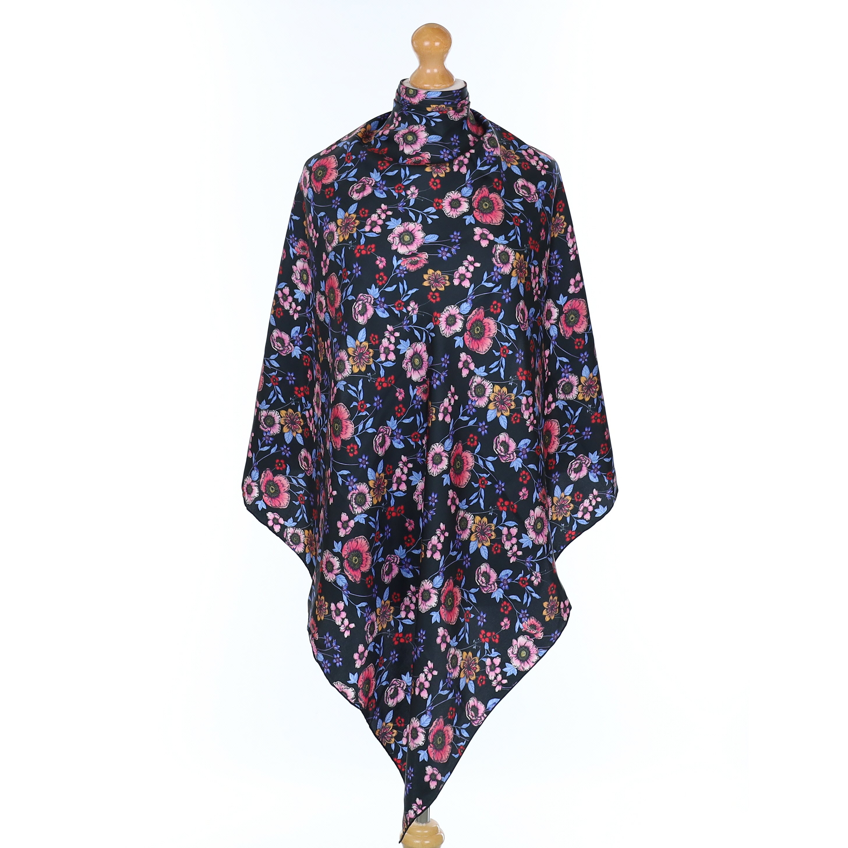 Brand New Black and Pink Floral Silk Scarf