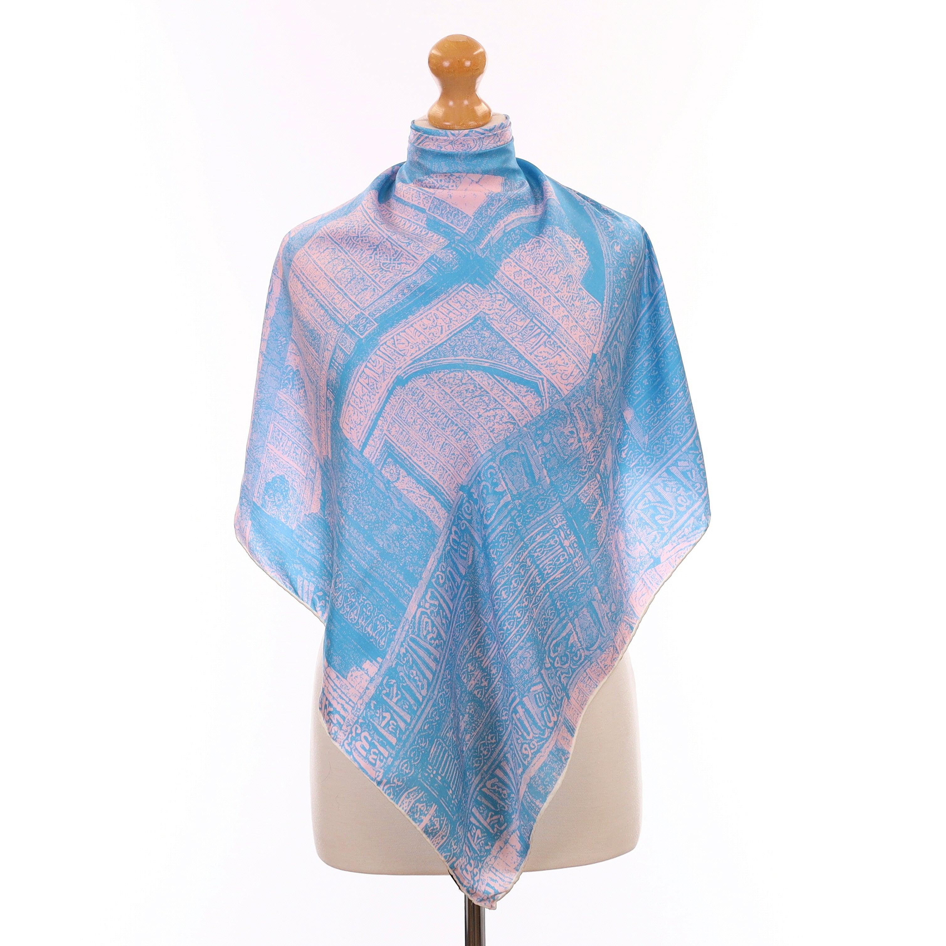 1960's Harvey Nichols Blue and Pink Vintage Silk Scarf