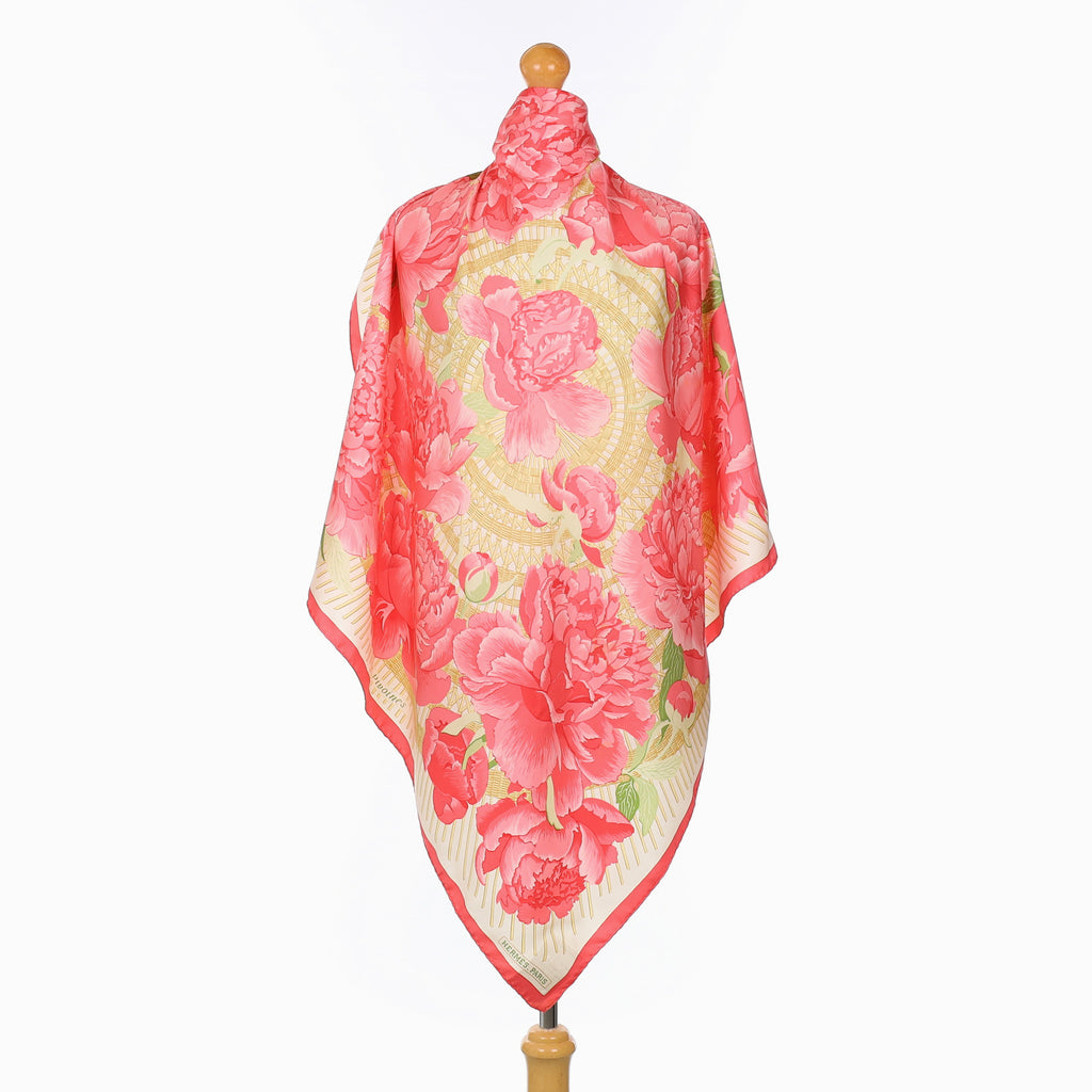 Hermès Les Pivoines Vintage Silk Scarf
