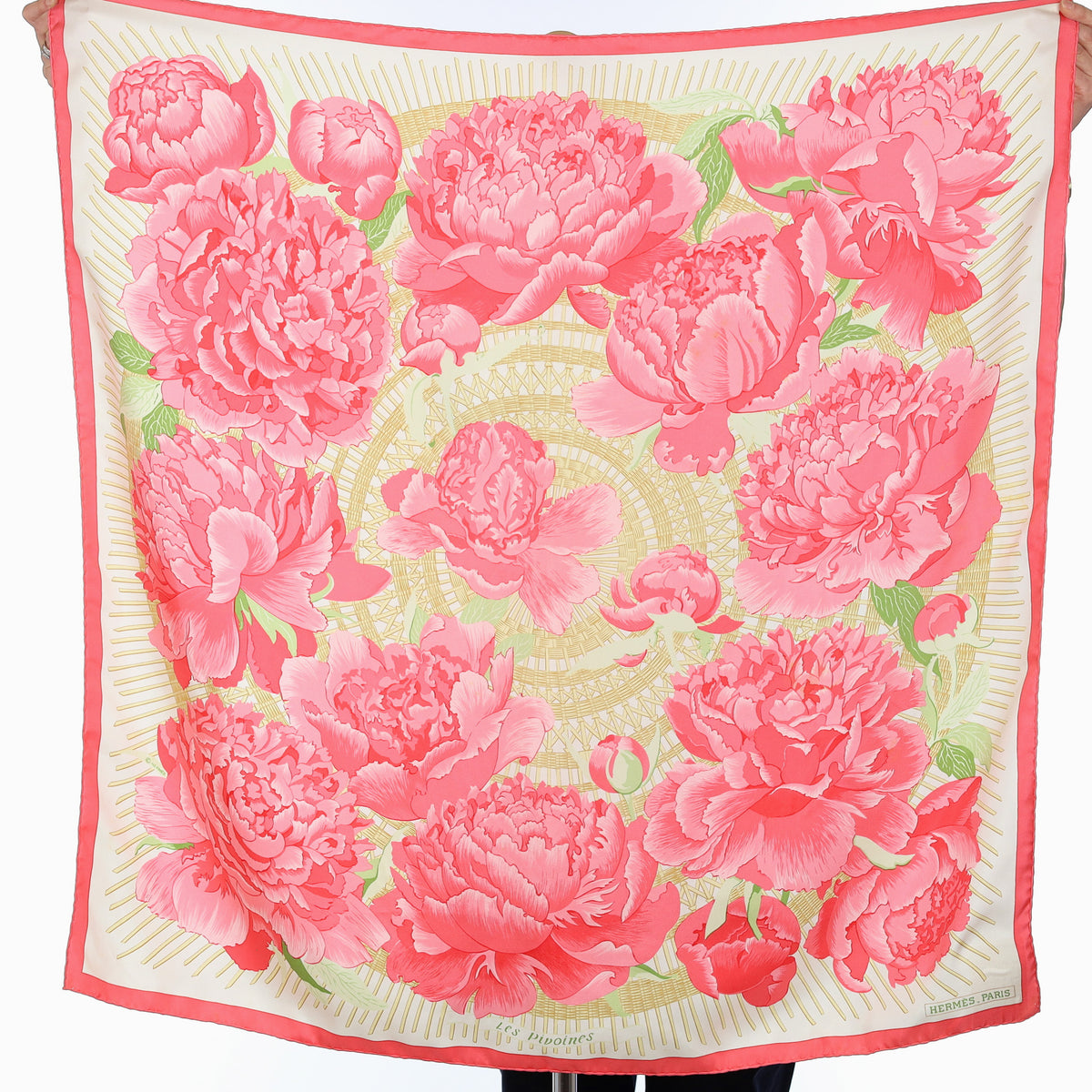 Hermès Les Pivoines Vintage Silk Scarf