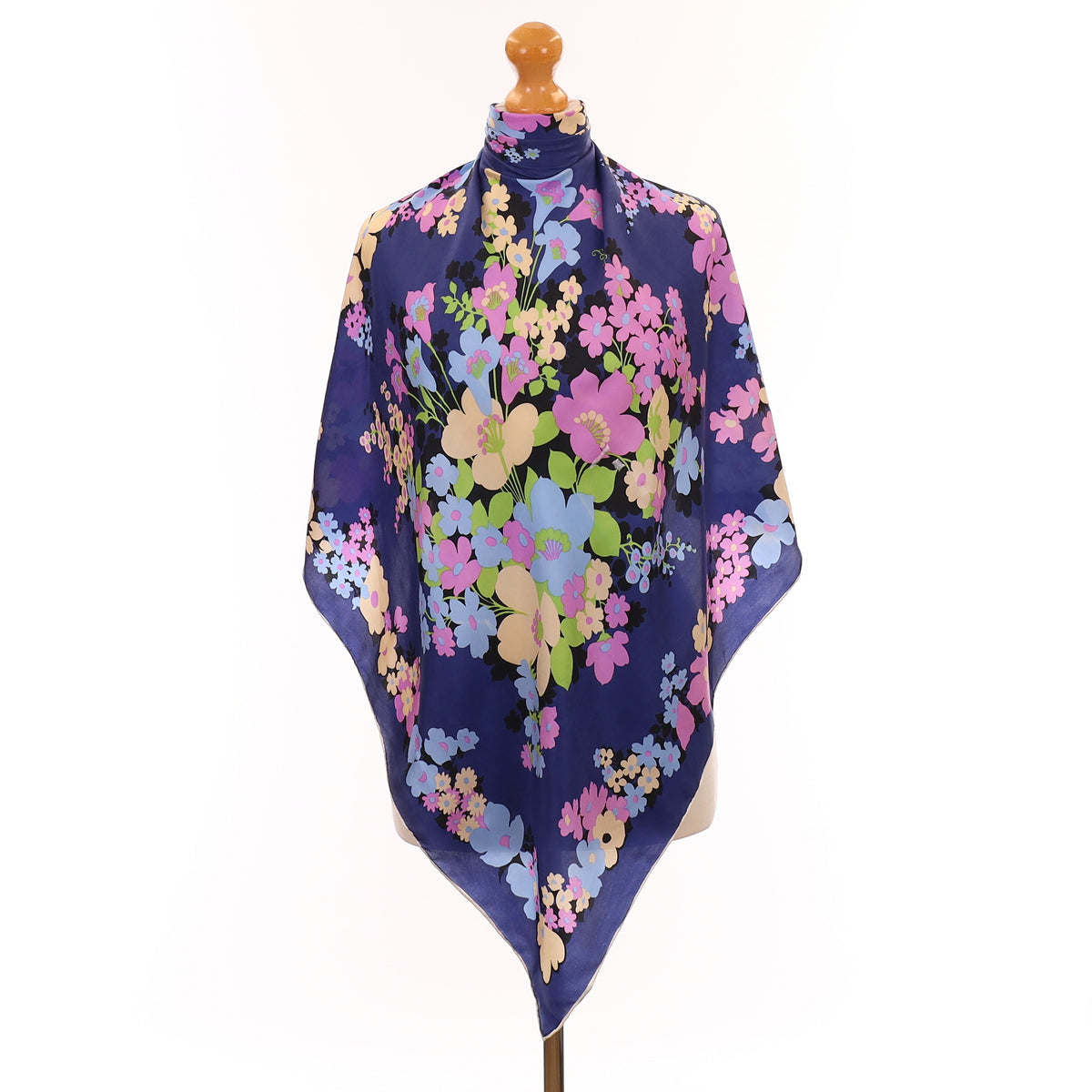 1970's Blue Floral Vintage Silk Scarf
