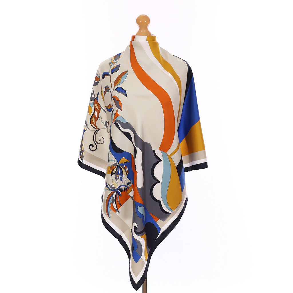 Brand New Italian Blue Contemporary Vase Design Silk Scarf
