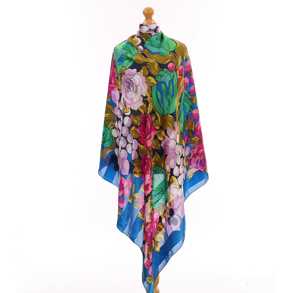 Blue and Pink Floral Silk Scarf