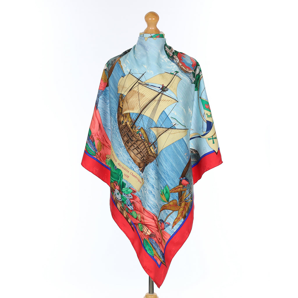 Hermès Christophe Colomb Découvre L'Amérique Vintage Silk Scarf