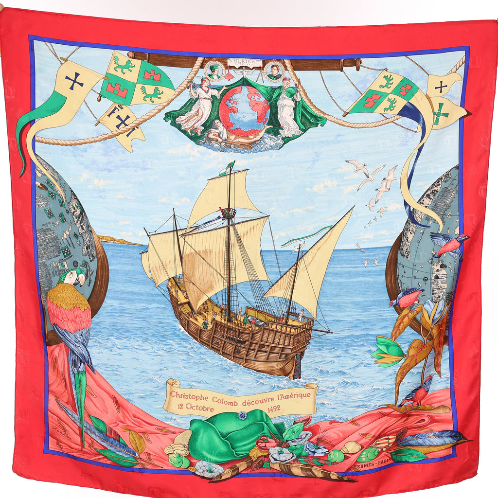 Hermès Christophe Colomb Découvre L'Amérique Vintage Silk Scarf