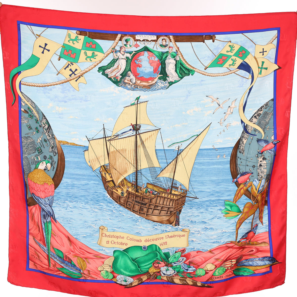 Hermès Christophe Colomb Découvre L'Amérique Vintage Silk Scarf