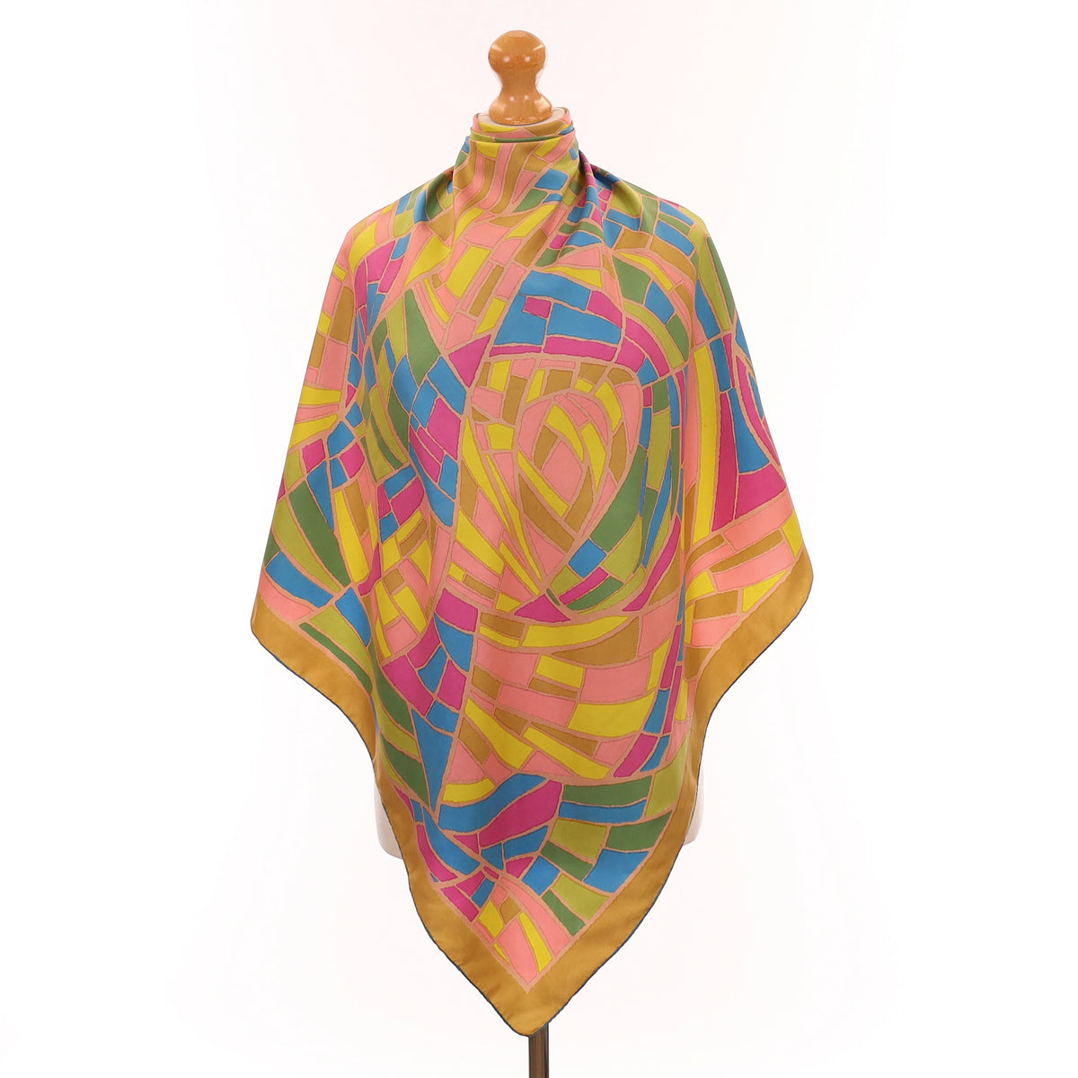 1970's Colourful Mosaic Effect Vintage Silk Scarf