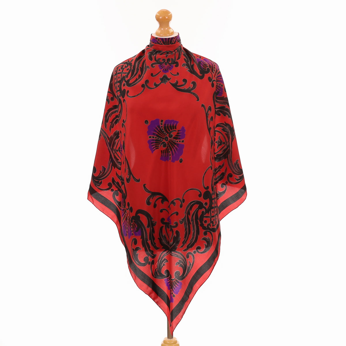 Red and Black Paisley Silk Scarf