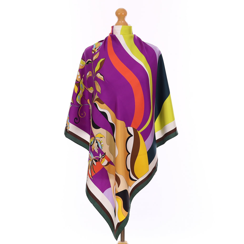 Brand New Italian Purple Contemporary Vase Design Silk Scarf