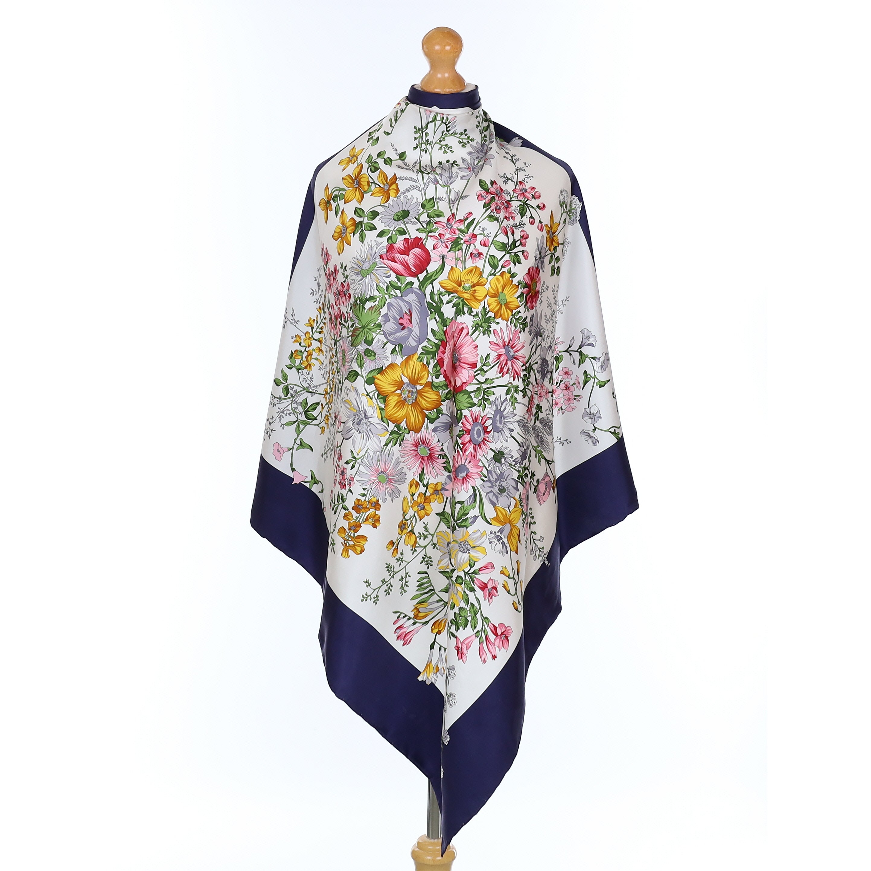 Pristine Pierre Cardin Navy Floral Vintage Silk Scarf