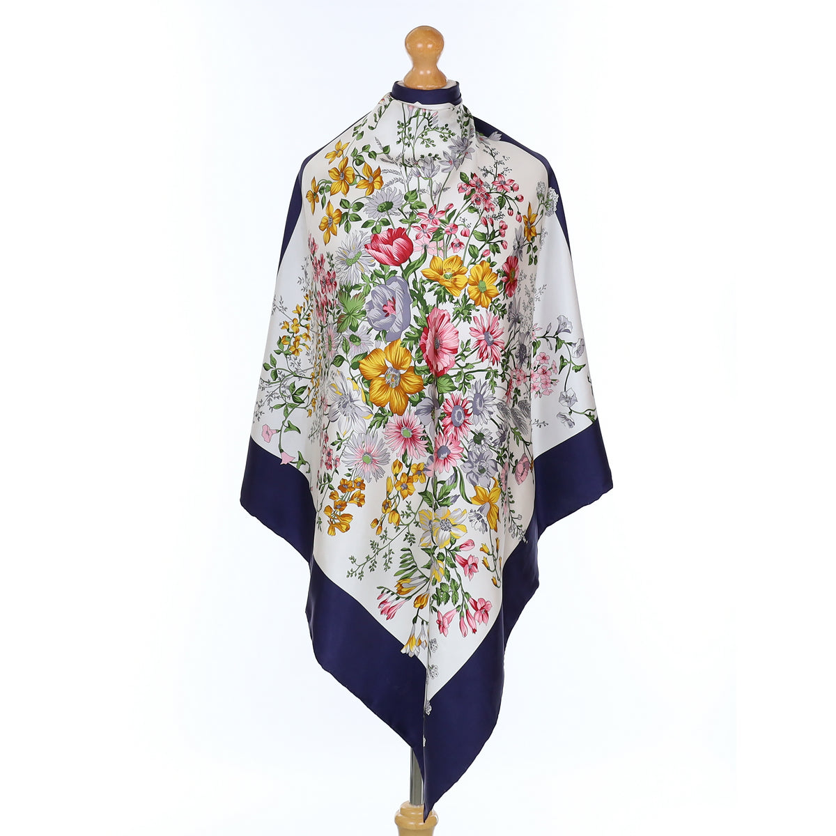 Pristine Pierre Cardin Navy Floral Vintage Silk Scarf
