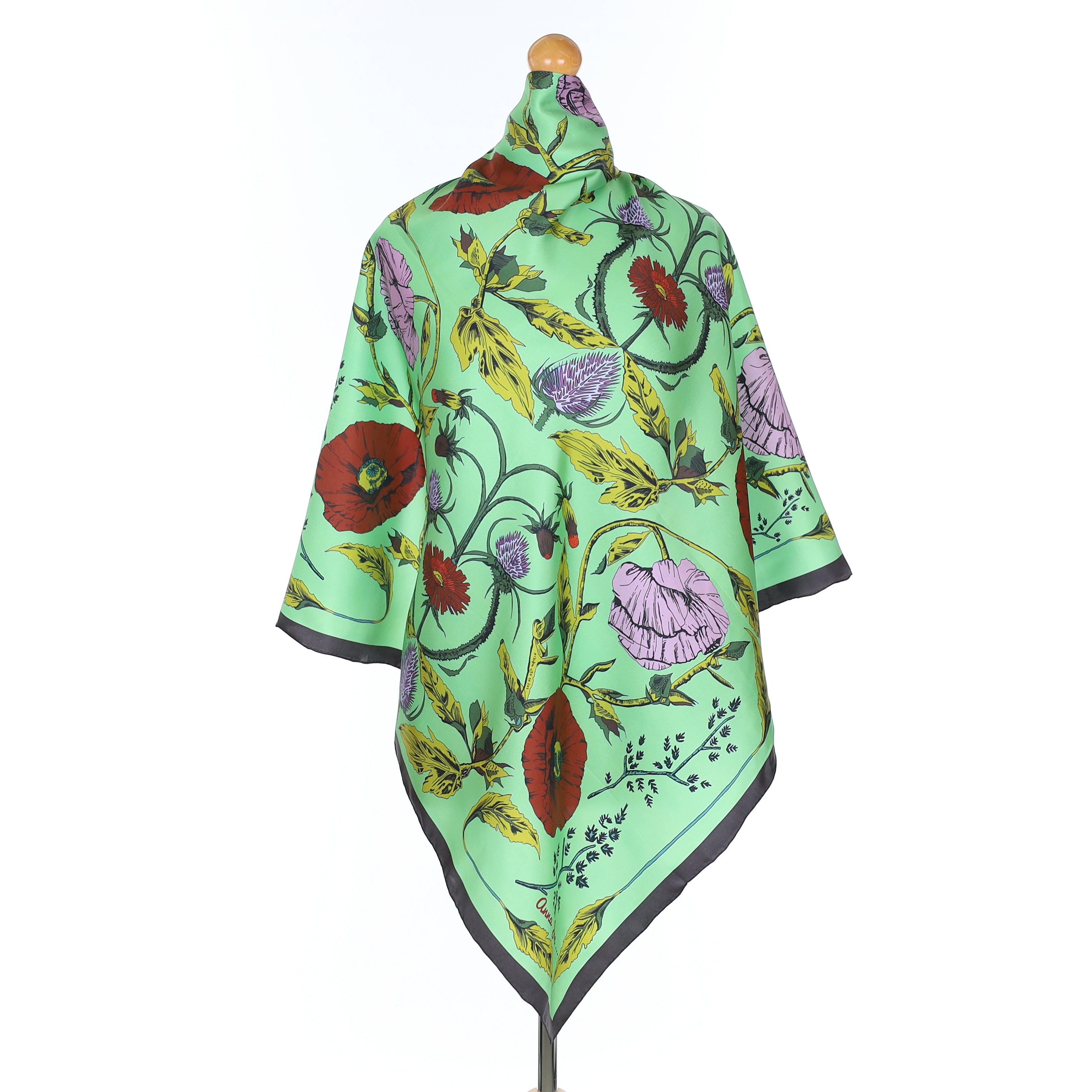 Brand New Boxed Anna Joe Green Floral Silk Scarf