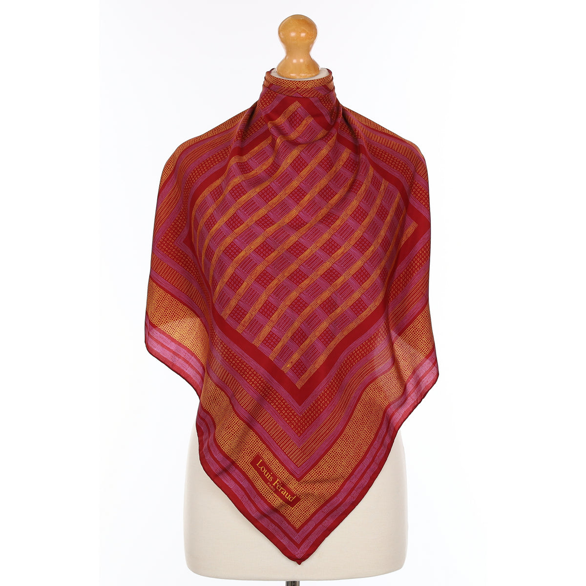 Pristine Louis Féraud Burgundy Patterned Vintage Silk Scarf