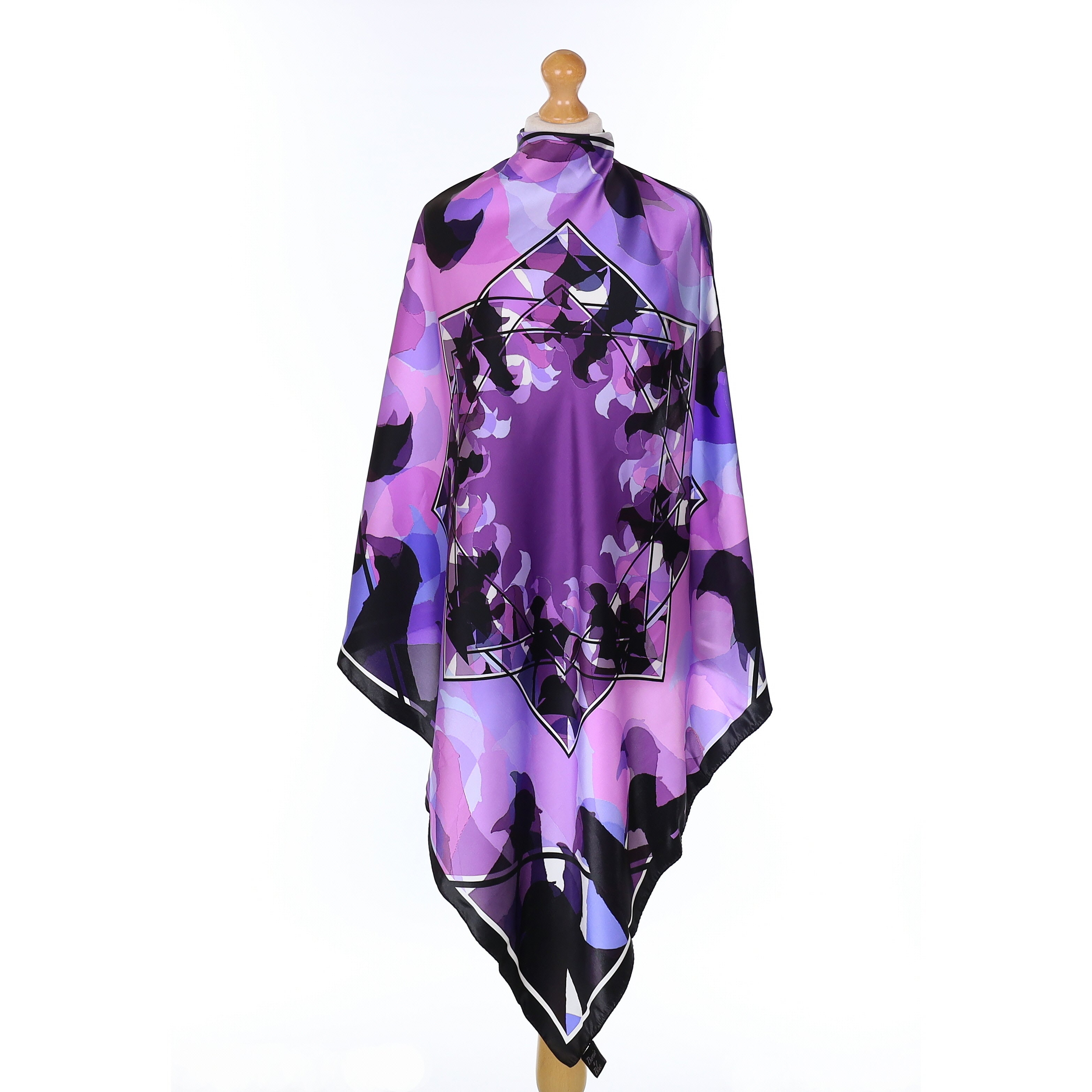 Black & Purple Birds Silk Scarf