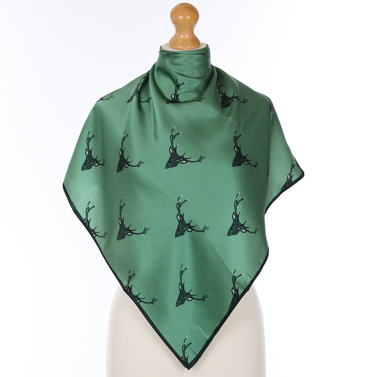 Green Stag Print Silk Scarf