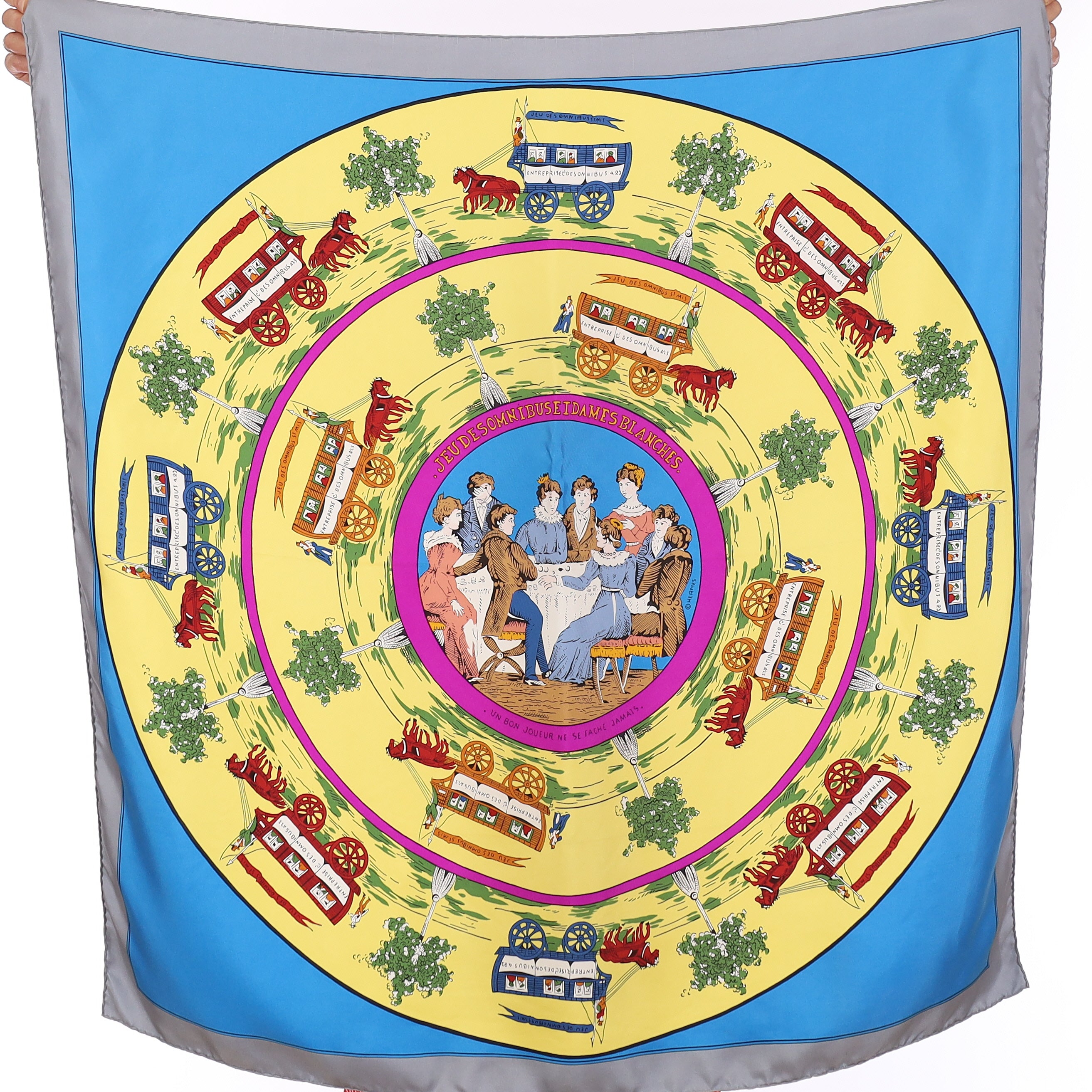 Hermès Jeu des Omnibus et Dames Blanches Silk Scarf Rare