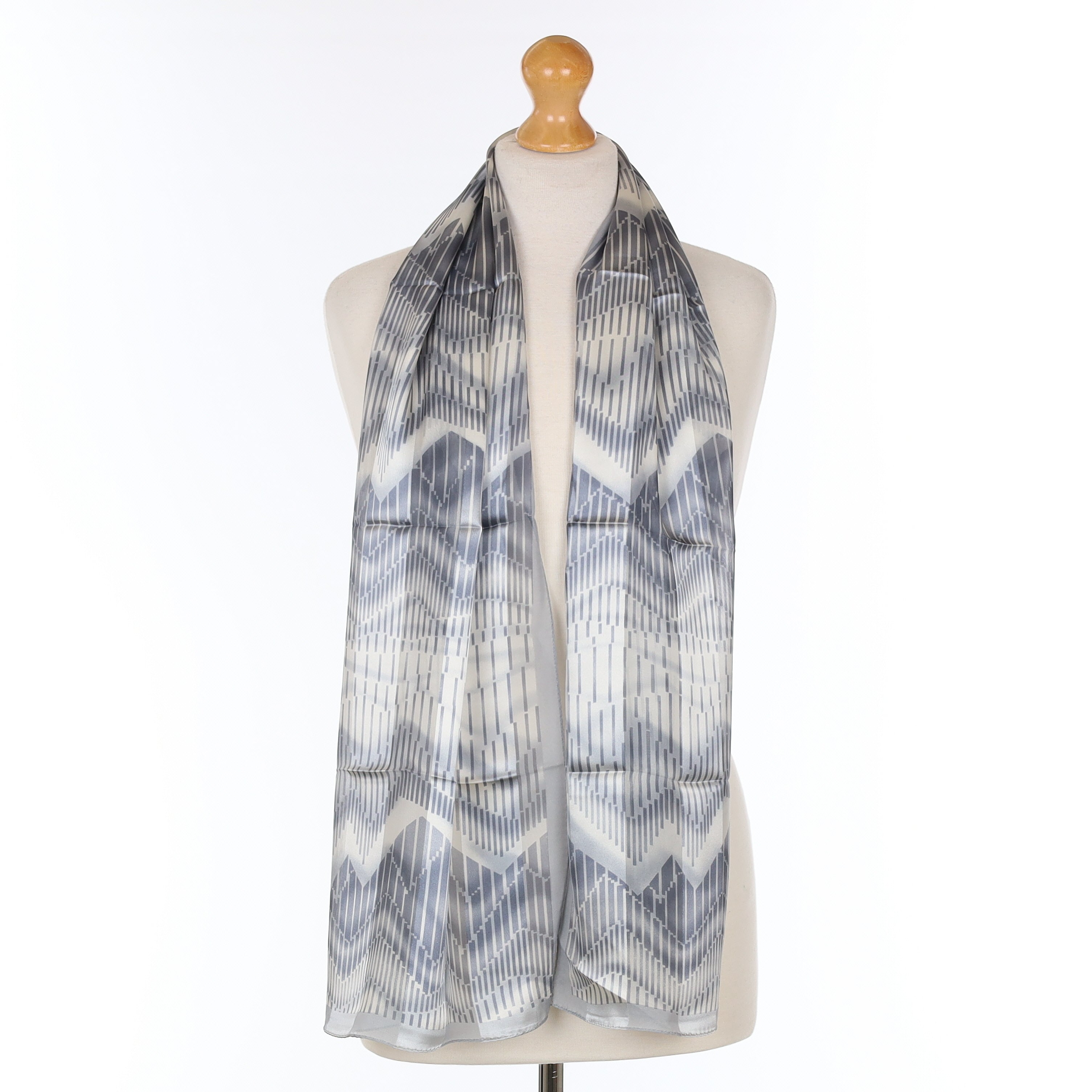 Brand New Grey Geometric Silk Scarf