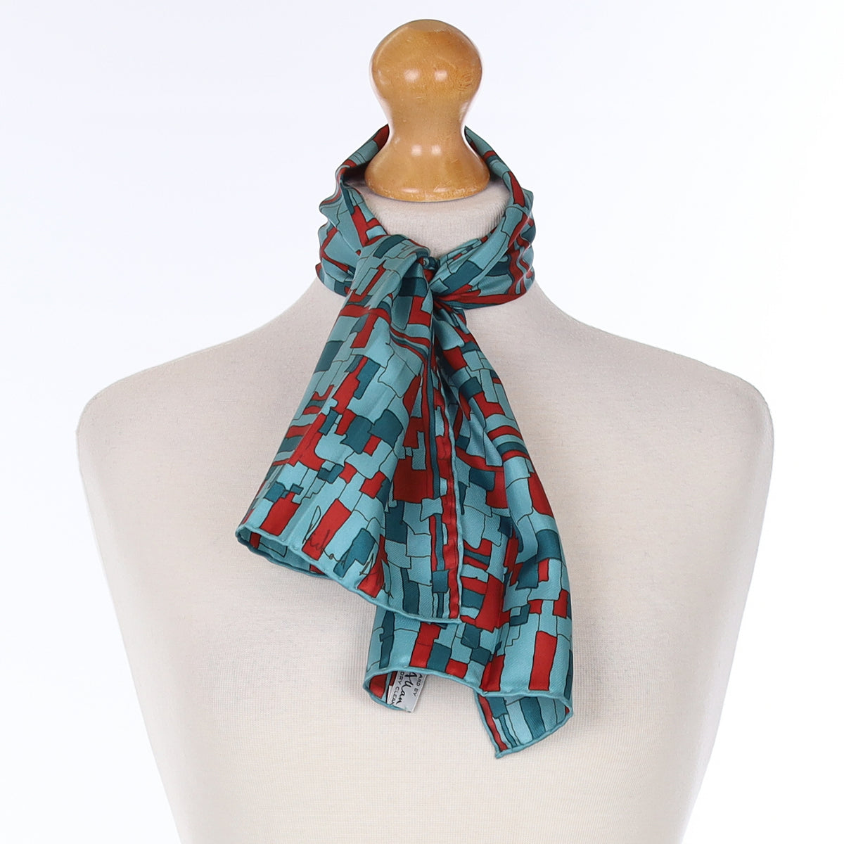 Richard Allan Blue & Red Colour Block Silk Scarf