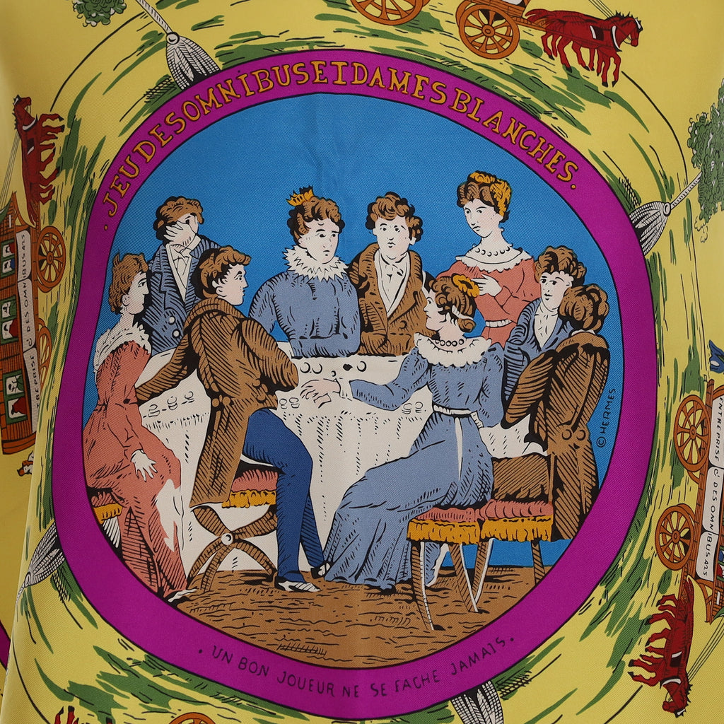 Hermès Jeu des Omnibus et Dames Blanches Silk Scarf Rare