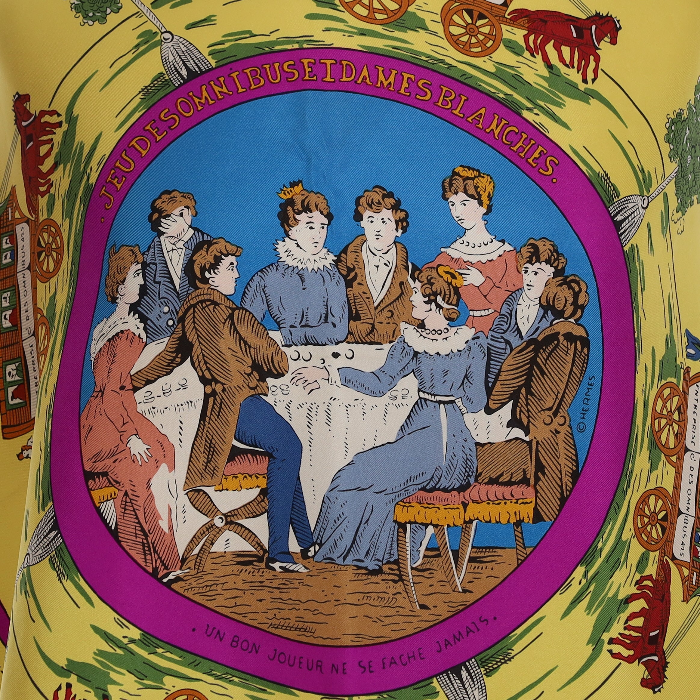 Hermès Jeu des Omnibus et Dames Blanches Silk Scarf Rare