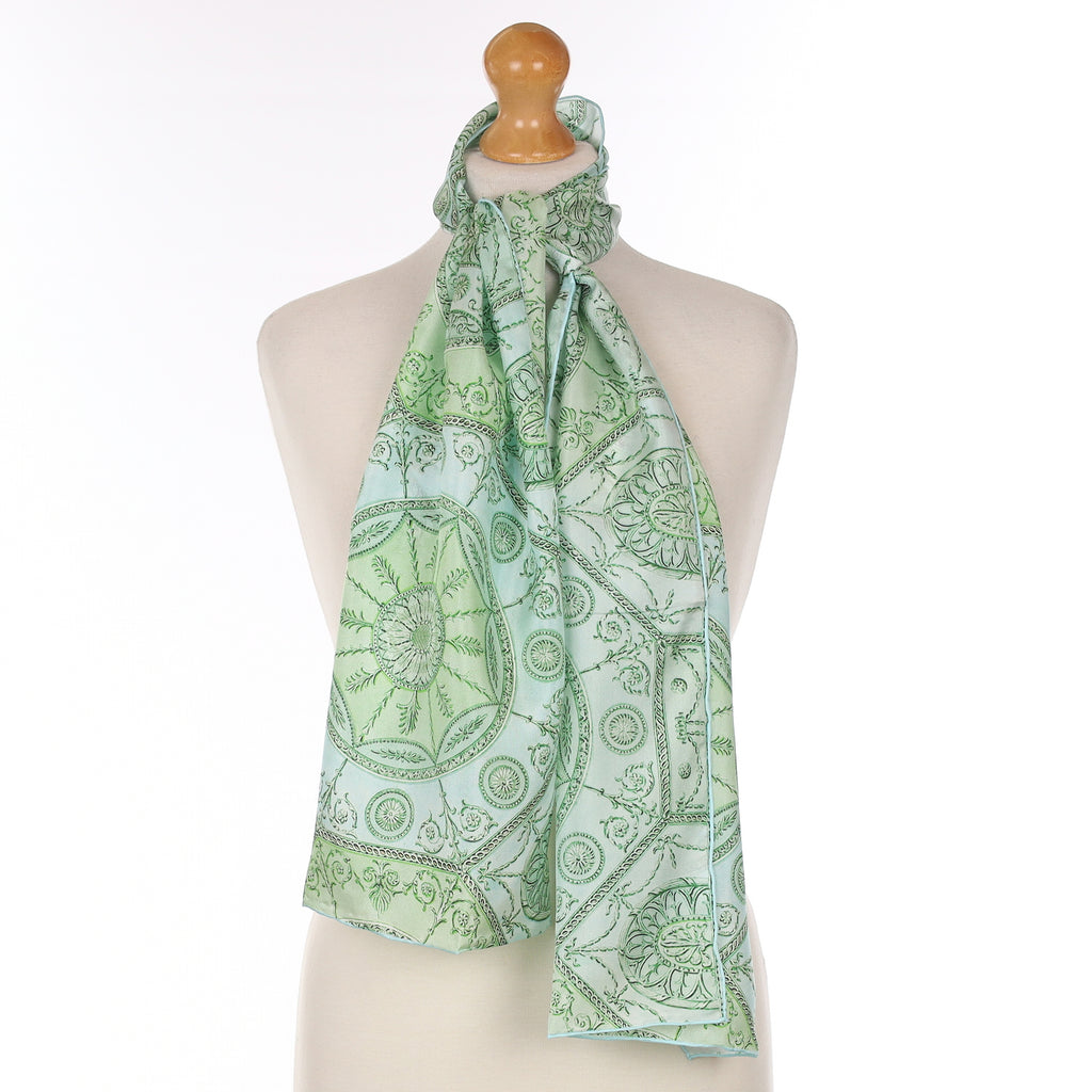 Foxx & Chave Green Baroque Style Silk Scarf
